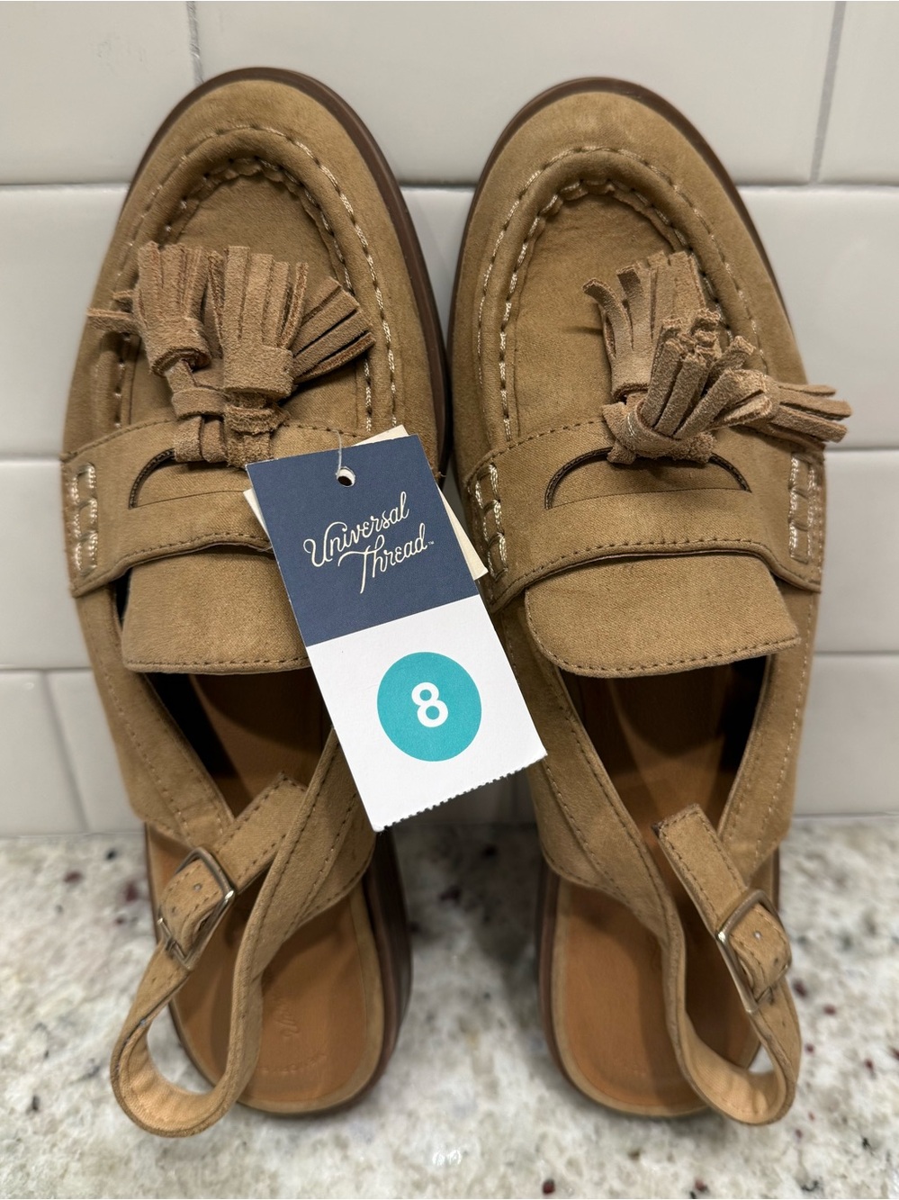 Universal Thread Tan Suede Tassel Slingback Loafers Size 8 NWT